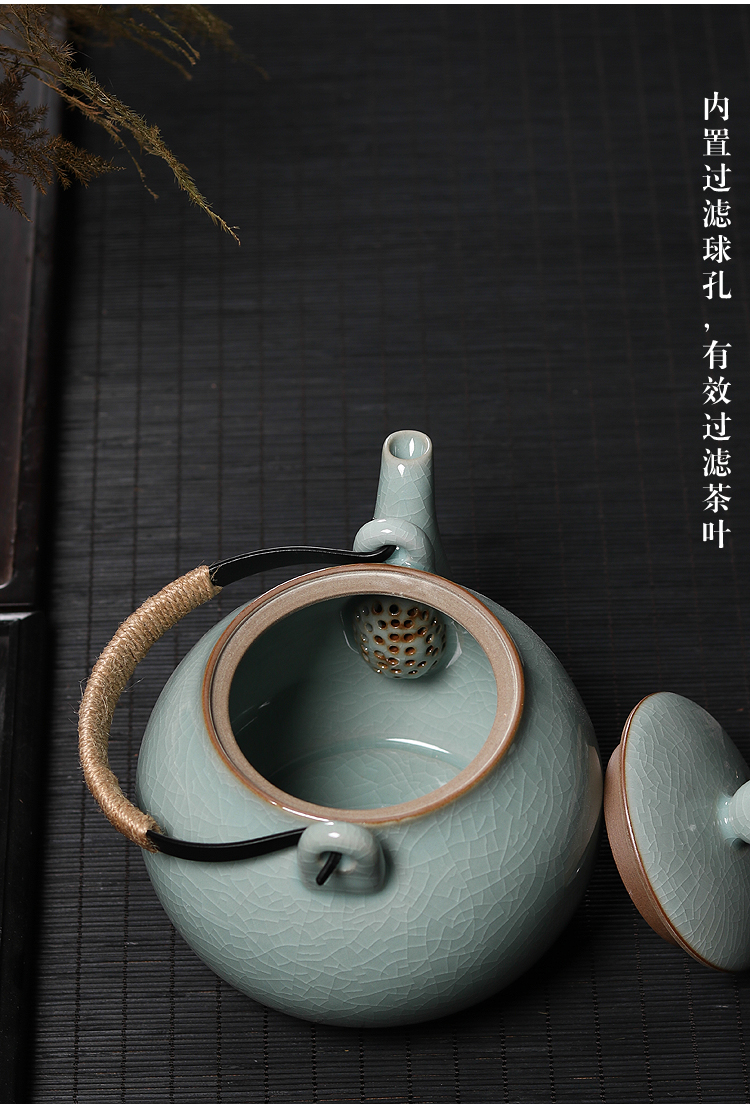 三维工匠家居器皿 龙泉青瓷提梁泡茶壶大号整套冰裂陶瓷大容量凉水