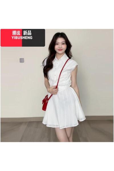 YIBUSHENG白色学院风衬衫连衣裙女2024新款季设计感气质收腰polo领短裙子