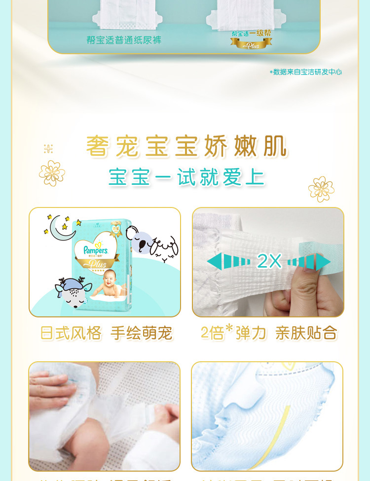 帮宝适一级帮plus纸尿裤中码m48片