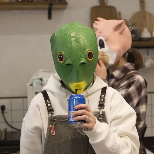三维工匠抖音绿头鱼头套面具可爱搞怪搞笑沙雕鱼头怪怪绿鱼人网红全脸
