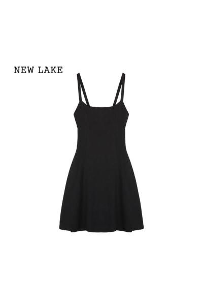 NEW LAKE法式黑色吊带裙女装夏季小个子连衣裙气质收腰显瘦A字裙短裙裙子