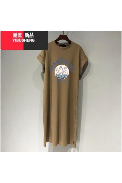 YIBUSHENG短袖t恤连衣裙女季中长款过膝休闲长裙子大码减龄体恤衣服