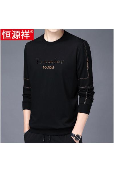 恒源祥卫衣男春秋季薄款圆领男士长袖t恤刺绣春装内搭上衣打底衫