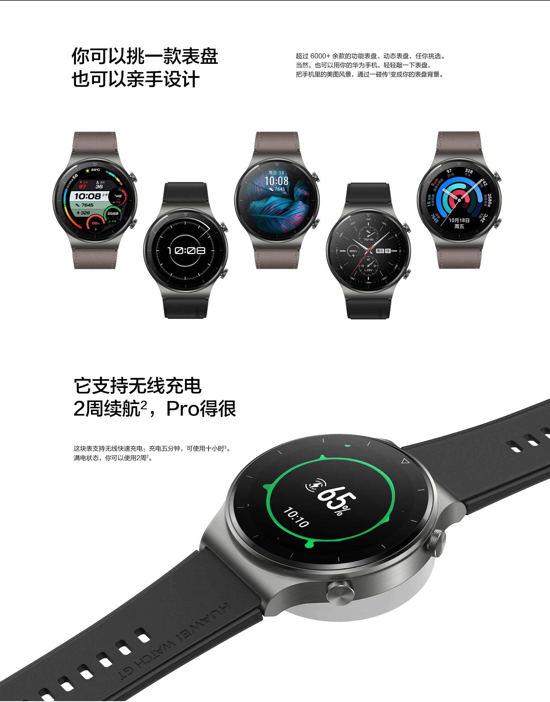 huaweiwatchgt2pro运动款幻夜黑46mm两周长续航华为智能手表蓝宝石