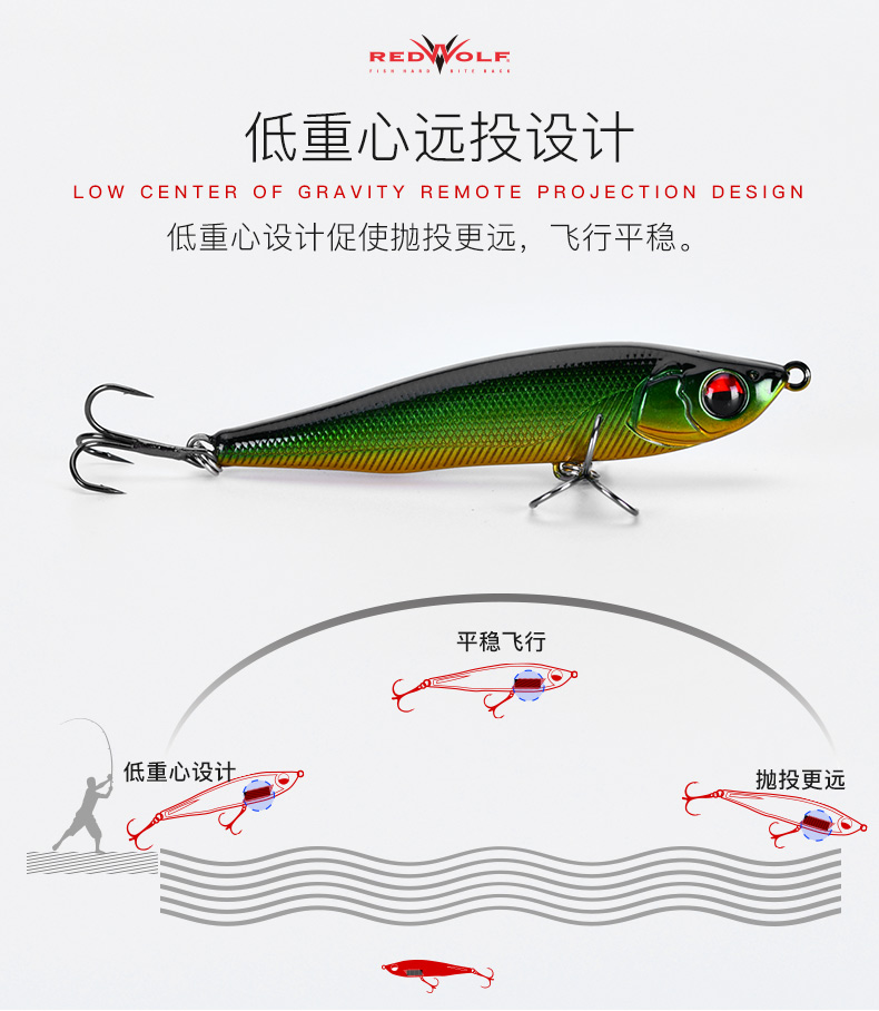 纯钓(pure fishing)鱼饵1646681 红狼沉水铅笔路亚饵.