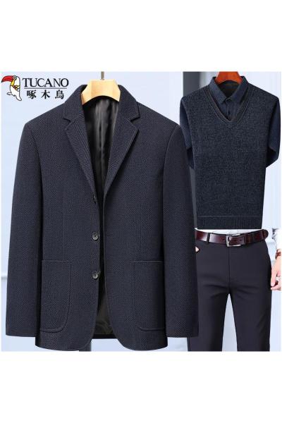 啄木鸟爸爸春装外套装中年西服男春秋季喜公公婚宴礼服中老年西装