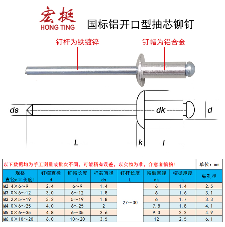 定做 铝制抽芯铆钉 m3.2 4 5拉铆钉铝铆钉抽芯柳钉拉卯钉