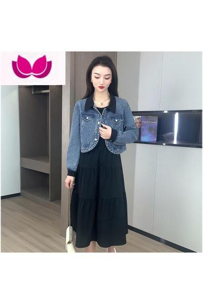 七斓牛仔外套连衣裙套2023新款早春穿搭时尚洋气吊带裙女套装裙子