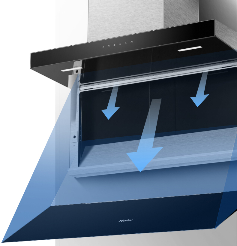 海尔吸油烟机20立方大吸力顶侧双吸排烟机 7字型电子触摸抽油烟cxw