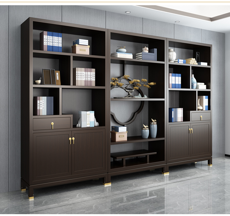 三维工匠新中式书柜组合现代中式储物柜办公室书房全实木禅意书架定制