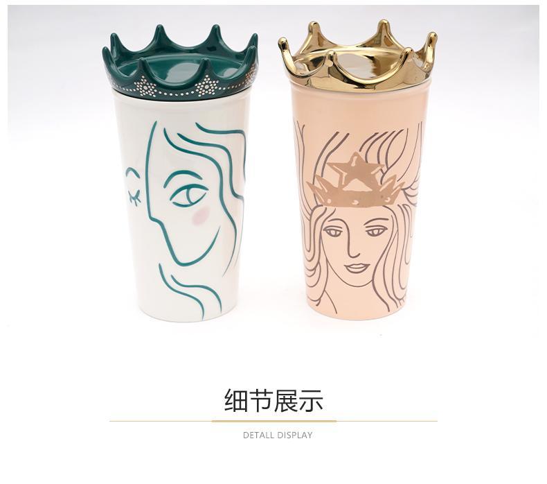 星巴克starbucks皇冠女神马克杯双层隔热陶瓷杯子手绘咖啡杯节日金粉