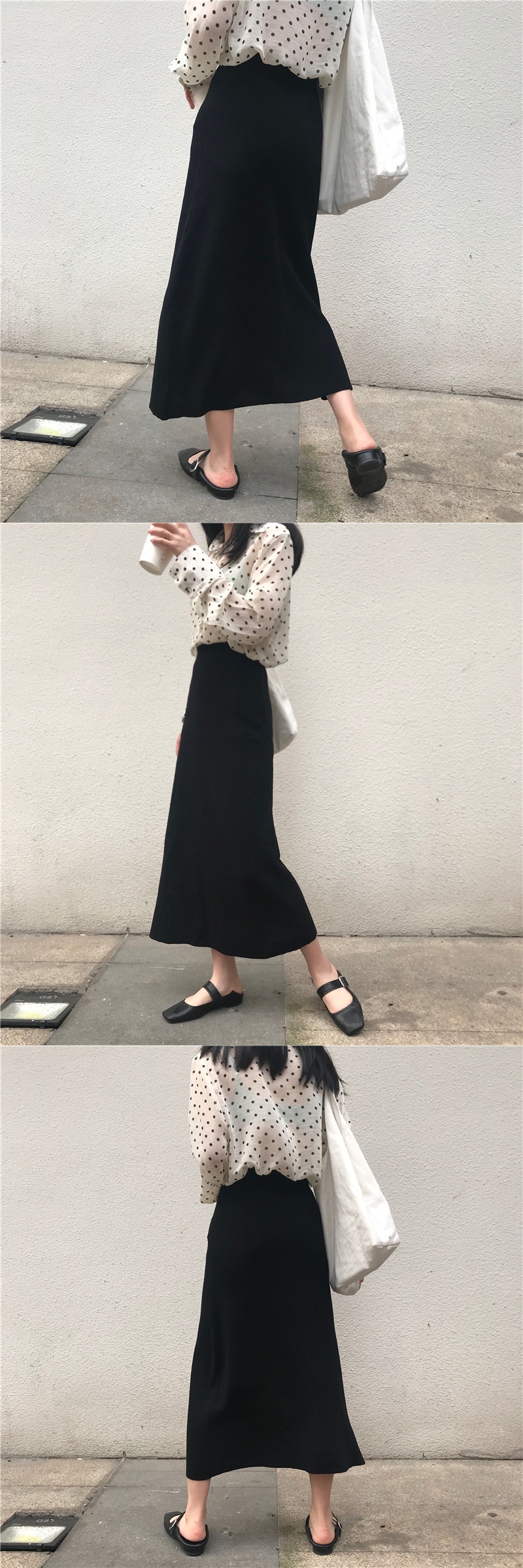 下半身裙子学生韩版长裙春夏季半截群薄款高腰显瘦开叉针织中女松紧腰