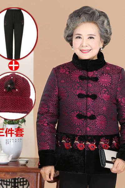 迪鲁奥(DILUAO)中老年女装冬装棉衣奶奶装加绒厚款棉服唐装妈妈棉袄保暖外套60-70岁80老年人衣服老太太服装