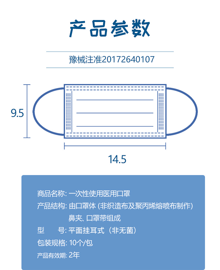 卫安一次性使用医用口罩20个中号蓝色儿童适用口罩