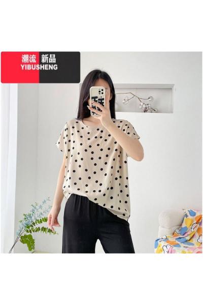 YIBUSHENG棉绸上衣女2024季新薄款宽松显瘦韩版短袖胖mm大码人造棉T恤衫