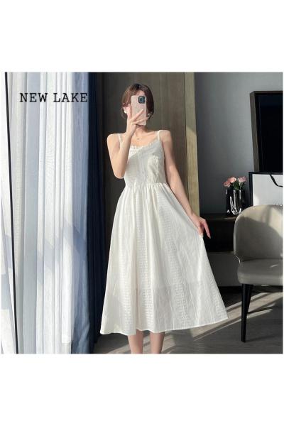 NEW LAKE今年流行漂亮套装裙女夏季新款小清新白色吊带连衣裙两件套小个子