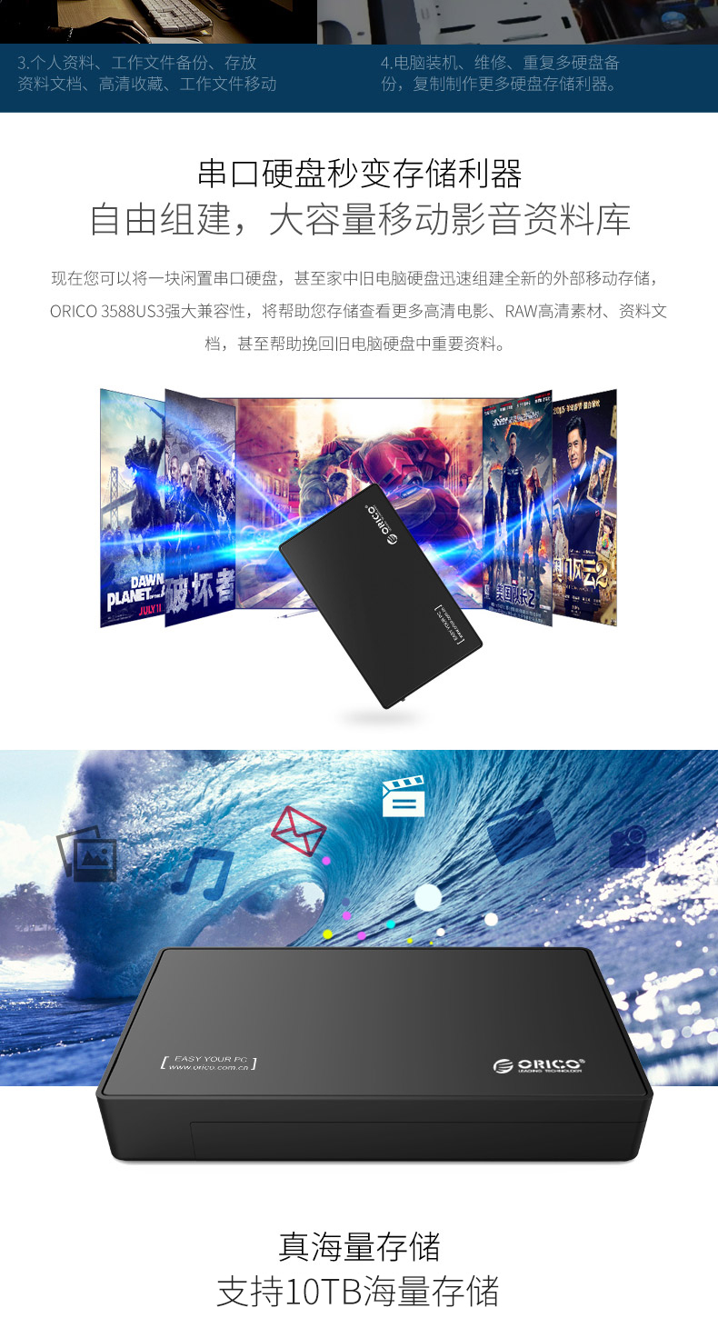 GIAUSA移动硬盘3588US3 硬盘盒3.5\/2.5英寸