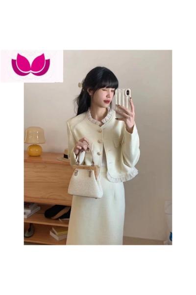 七斓韩剧小香风套装裙女干练气质2023春季新款盐系轻熟粉色