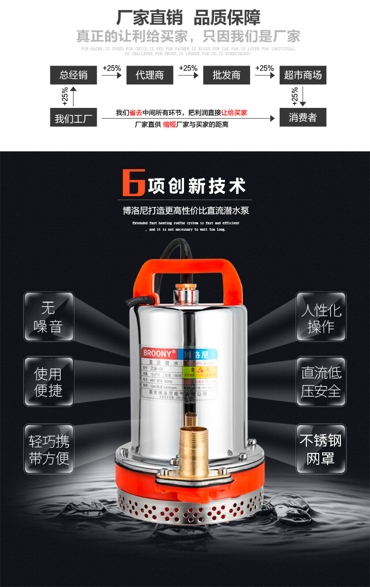定做 直流潜水泵12v24v48v60v电瓶车水泵抽水泵高扬程农用抽水机定制