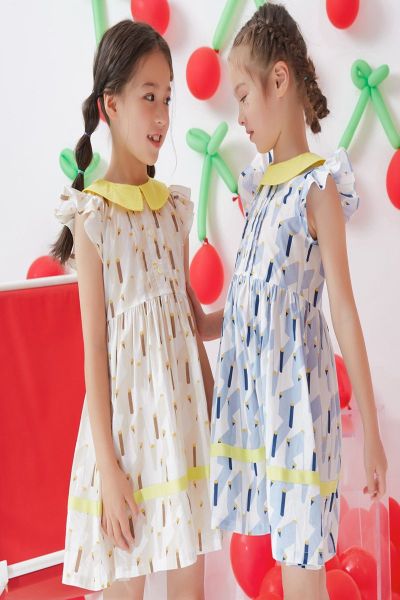 moomoo童装女童连衣裙2020夏季新款洋气时尚女中童格子连衣裙