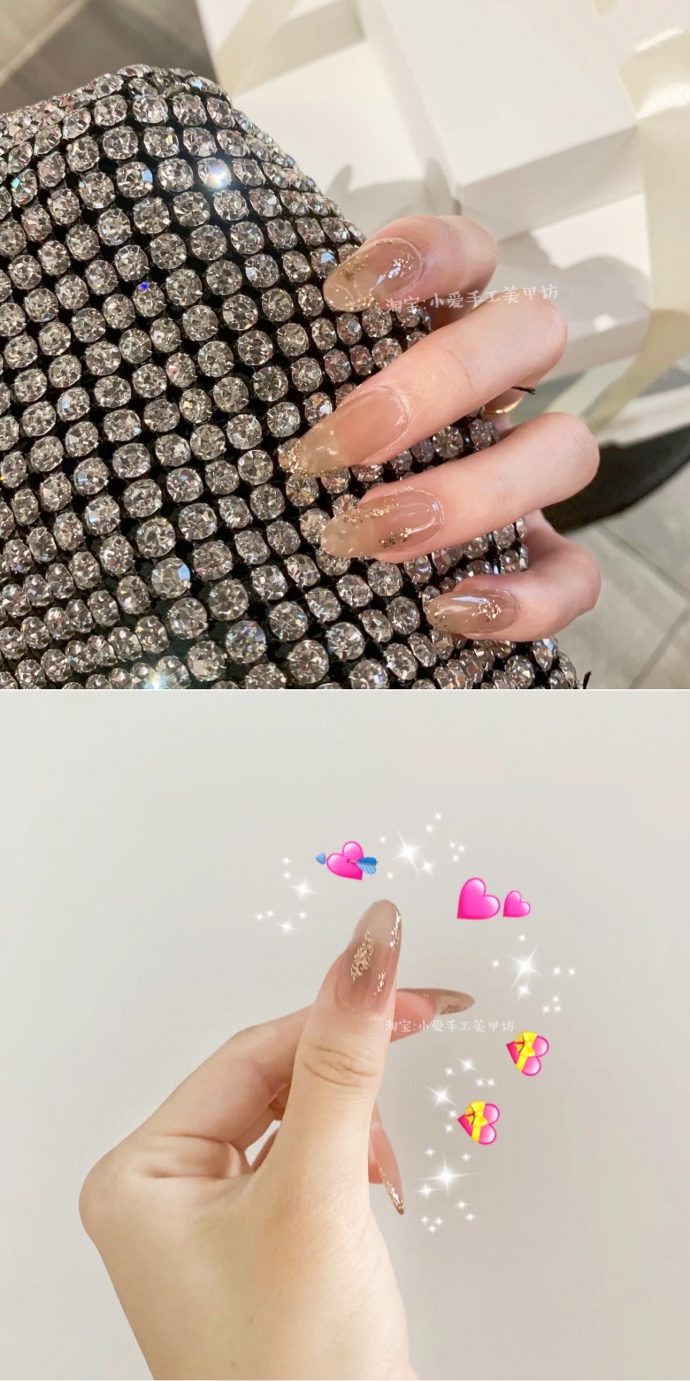 光疗美甲成品网红风冰透美甲片穿戴甲片香槟金指甲贴片椭圆甲片贴 你