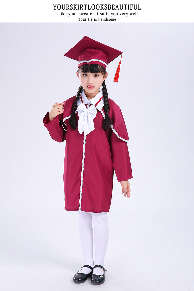 儿童小博士服帽幼儿园学士服毕业照演出服装初高中小学生毕业礼服黑色