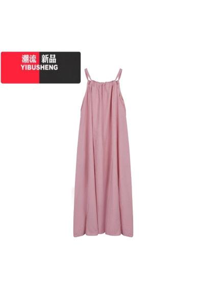 YIBUSHENG度假风晕染粉色吊带连衣裙女季宽松A字裙显瘦中长裙子