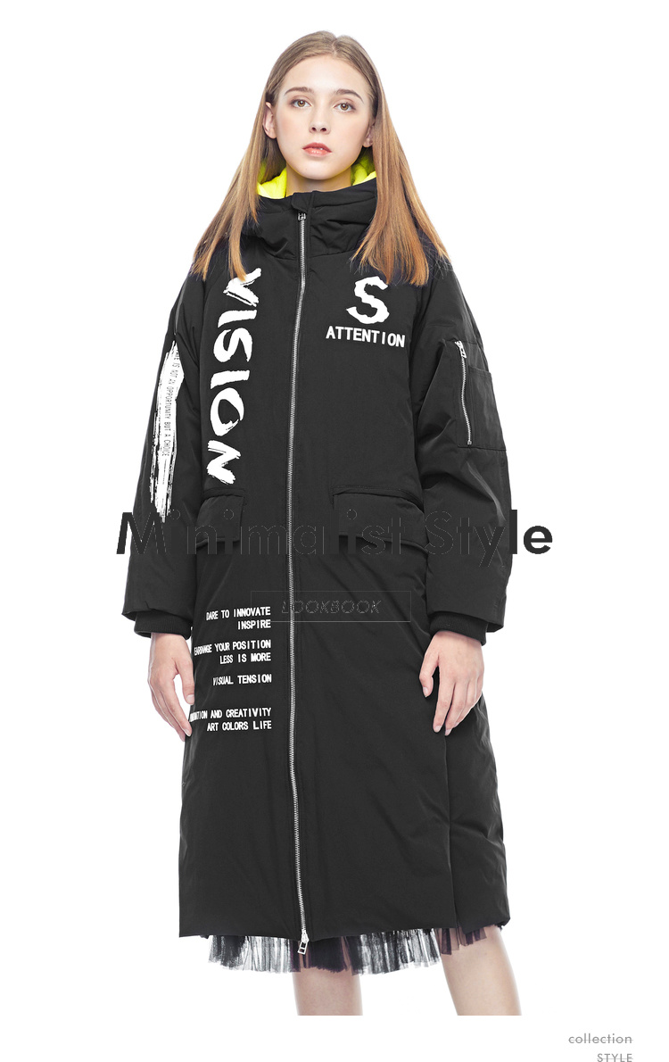 sdeer圣迪奥女2019冬装前卫新潮字母印胶开衩下摆羽绒服s18482446