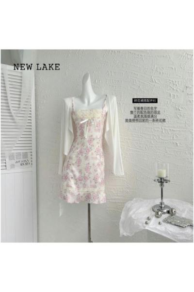 NEW LAKE法式初恋甜美蕾丝吊带连衣裙子仙女收腰气质设计感小个子短裙夏季
