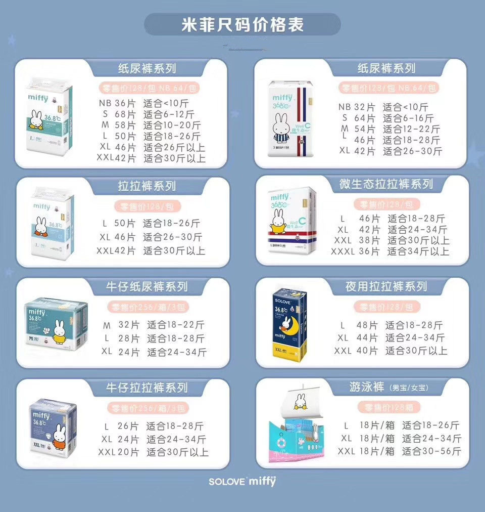 不剪码miffy米菲新款微生态奢薄纸尿裤夜用拉拉裤纸尿裤尿不湿品质
