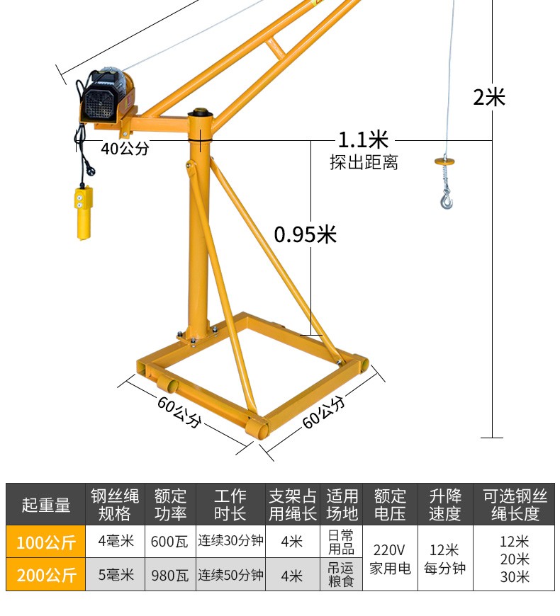 吊机升降机家用微型电动葫芦起重机卷扬机220v小型室内外装修建筑吊机