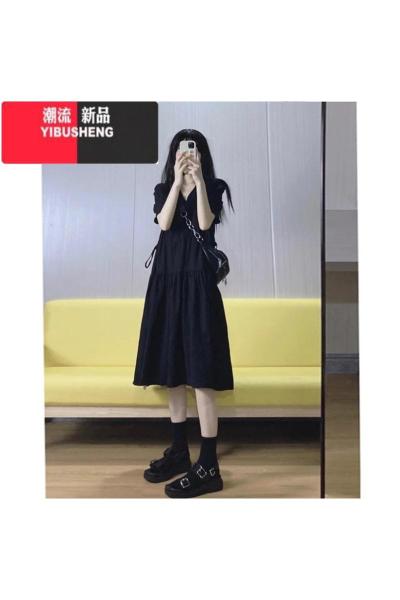 YIBUSHENG法式连衣裙女高级感2024季新款小个子赫本风气质遮肚显瘦小黑裙