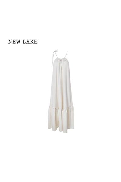 NEW LAKE[]Haze禾枝《挪威森林》亚麻复古垂坠感挂脖无袖度假连衣裙