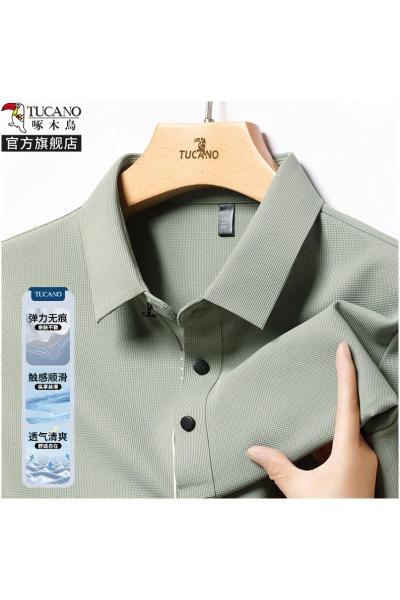 啄木鸟2025春秋季新款商务休闲长袖polo衫男士中年翻领上衣服