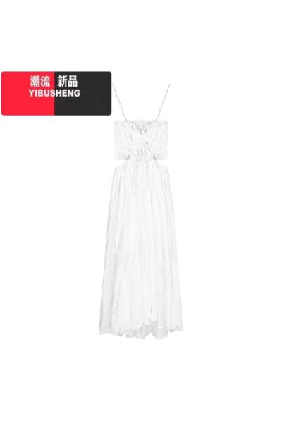 YIBUSHENG法式露背吊带连衣裙女季白色初恋长裙温柔度假风裙子收腰a字裙