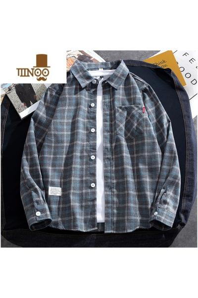 YANXU男士衬衫夏季潮牌寸衫休闲格子长袖衬衣男款日系痞帅夏装上衣外套