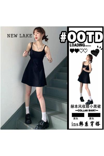NEW LAKE赫本黑色吊带连衣裙子女夏2024新款高级感气质小黑裙收腰显瘦短裙
