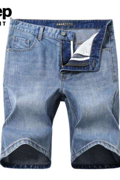 JEEP SPIRIT吉普微弹纯棉牛仔短裤男棉休闲中腰青年牛仔中裤男装五分裤夏装裤