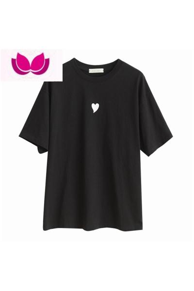 七斓女士 爱心白T恤 宽松百搭 圆领短袖印花打底衫 夏款 女装