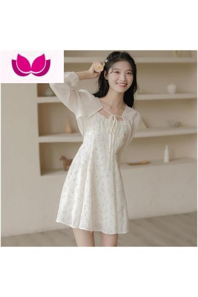 七斓碎花连衣裙女2023新款绝美小裙子套装披肩配吊带裙子夏天