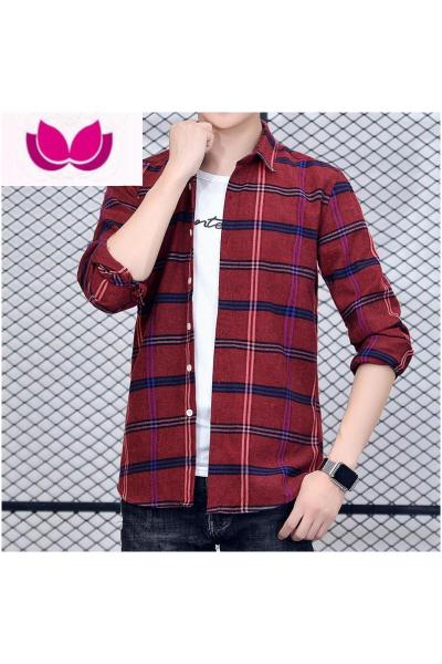 七斓格子衬衫男长袖方格寸衫夏装高中生上衣男痞帅学生休闲衬衣外套夏