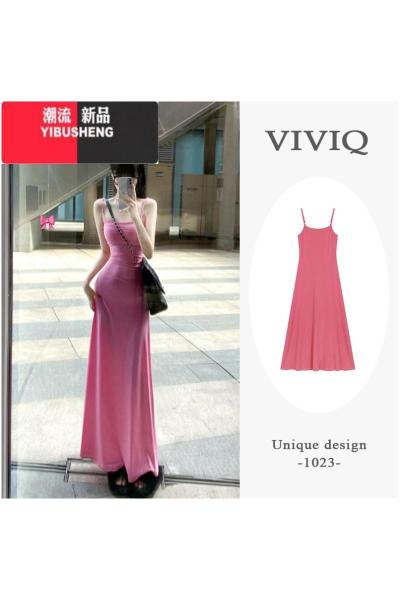 YIBUSHENG多巴胺穿搭纯欲甜辣妹吊带连衣裙女季海边度假风修身内搭长裙子