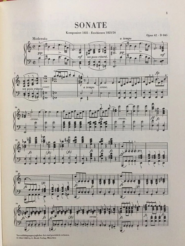 德国亨乐原版乐谱书 舒伯特a小调钢琴奏鸣曲op 42 d 845 钢琴独奏带