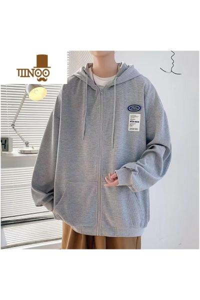 YANXU春季白外套男士连帽上衣服韩版潮流男装开衫卫衣休闲棒球服款