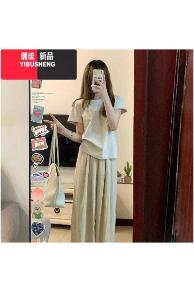 YIBUSHENG正肩圆领短袖T恤女短款高腰修身显瘦上衣简约百搭休闲体恤