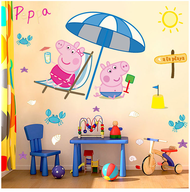 卡通墙贴画女孩卧室墙上小猪墙贴纸宝宝儿童房墙面装饰幼儿园自粘