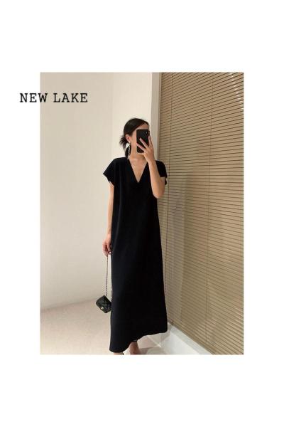 NEW LAKE连衣裙女特大码2024新茶歇法式设计感长款宽松显瘦时尚高级简约风