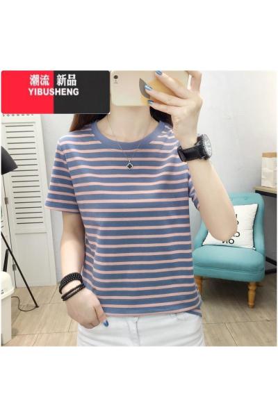 YIBUSHENG大码条纹t恤女短袖中年妈妈装2024新款宽松女士洋气上衣服