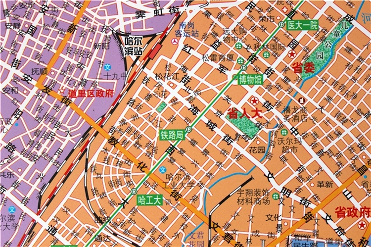 【诺森正版】2018全新哈尔滨市地图挂图 黑龙江地图挂图 新正反面印