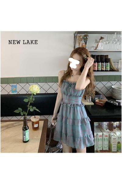 NEW LAKE茶歇法式气质吊带连衣裙女夏季新款高级设计感小众小个子蛋糕短裙